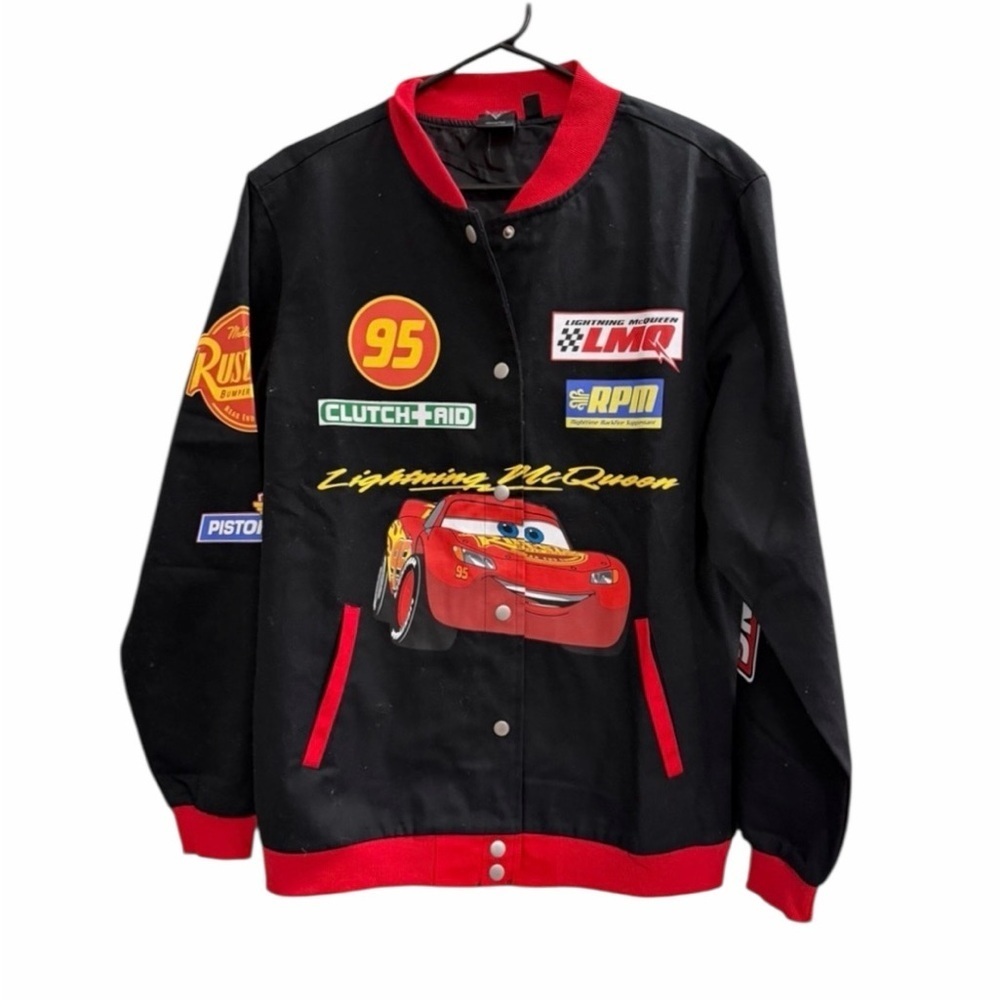 NWOT DISNEY Pixar Cars Lightening McQueen Racing Bomber Jacket Small Men's
